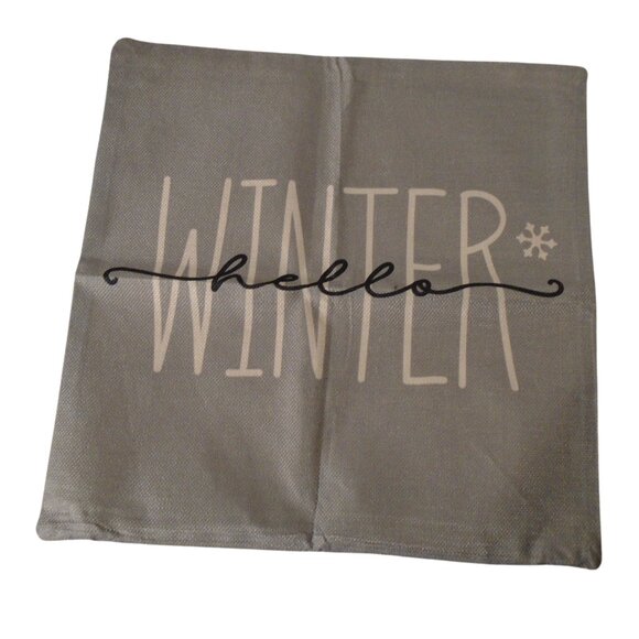 Hello Winter Pillow Cushion Cover 20"x20" Burlap Look Farmhouse Decor 3469 - Picture 1 of 2